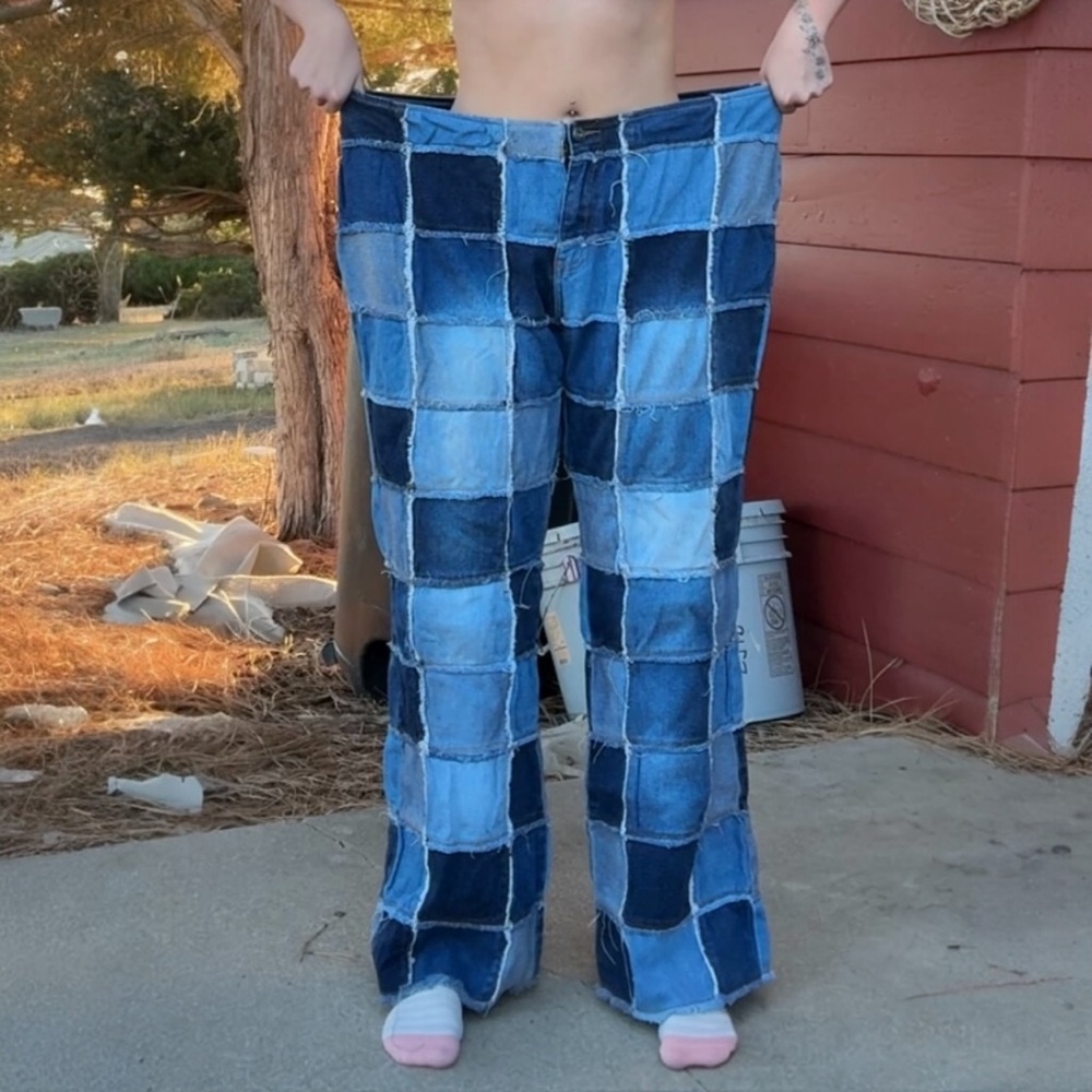 Patchwork Blue Flare Jeans - image 2